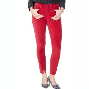 NYDJ Red Velveteen Ami Twisted Seam Split Ankle Skinny Jeans Size 16